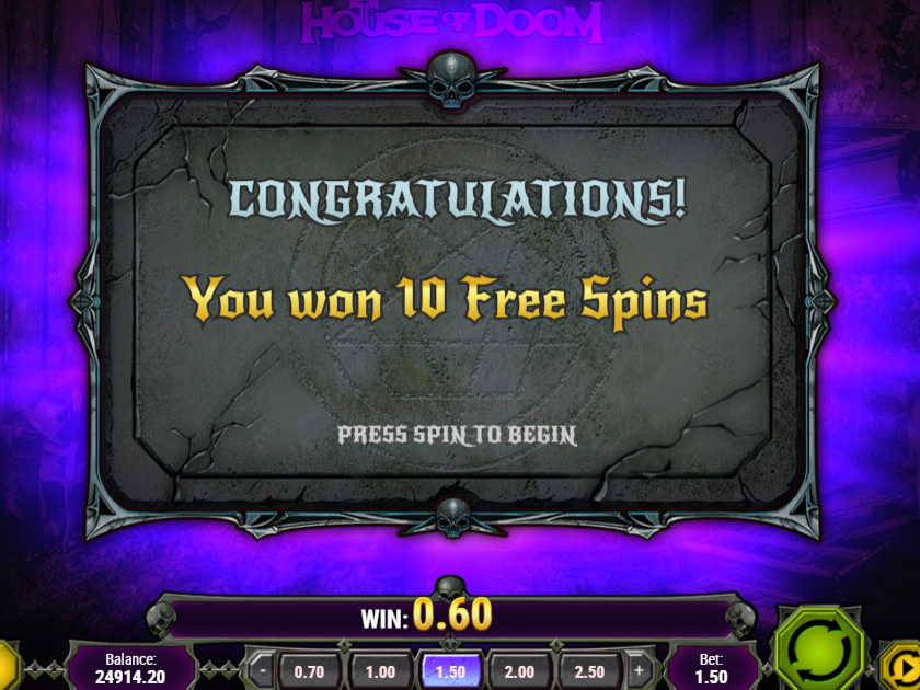 Бонуснеы вращения в слоте House of Doom Фри-спины в слоте House of Doom